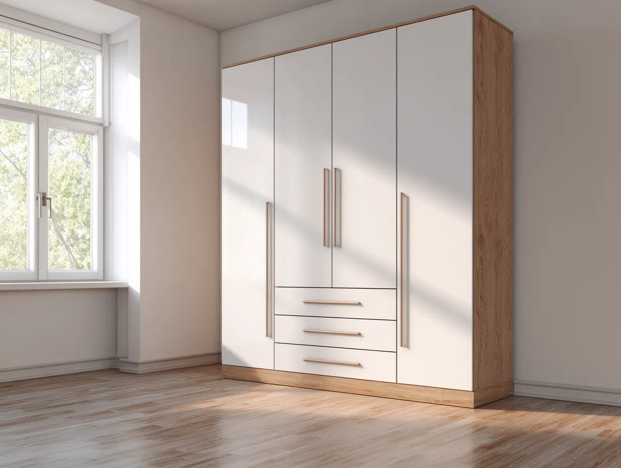 Schlafzimmer Kleiderschrank 240x60x210 cm Weiß Eiche geräumiger Ordnungsschrank