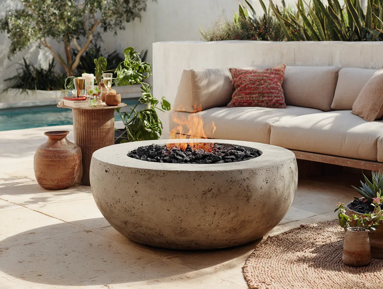 Feuerschale 95×95×32 cm Beton Sand - eleganter Feuerplatz für Garten und Terrasse