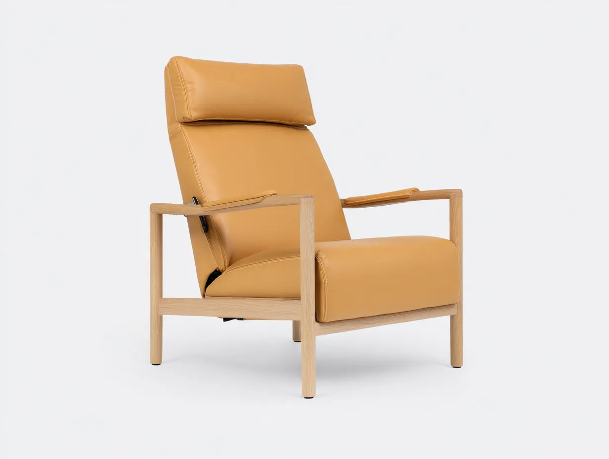 Wohnzimmer Sessel 80×85×105 cm Leder Braun - moderner Relaxsessel mit natürlichem Holzgestell
