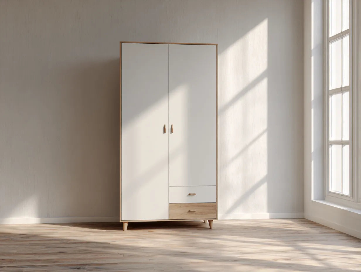 Kleiderschrank 130×58×195 cm – Weiß Natur – moderner Schlafzimmerschrank mit eleganter Front