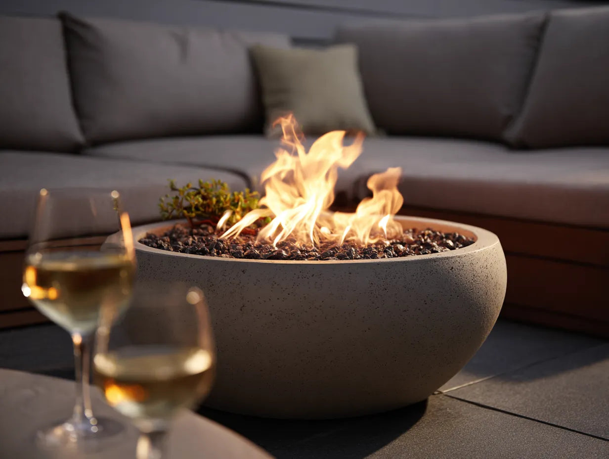 Feuerschale 82×82×30 cm – Beige – Outdoor Herd mit runder Feuerstelle und schlichtem Design