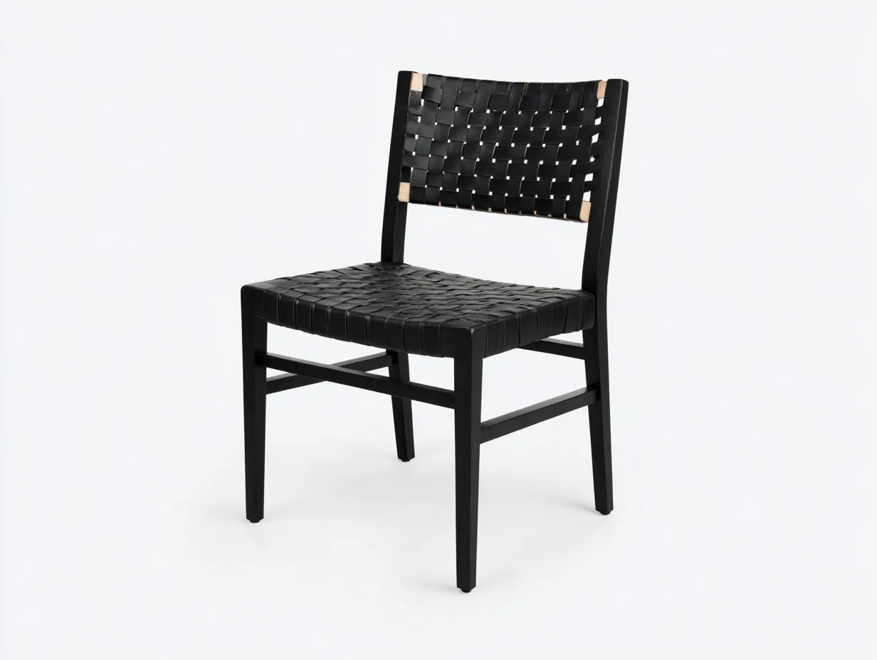 Esszimmerstuhl 55×58×84 cm Schwarz mit Lederoptik Geflecht - zeitloses Design für den Außenbereich