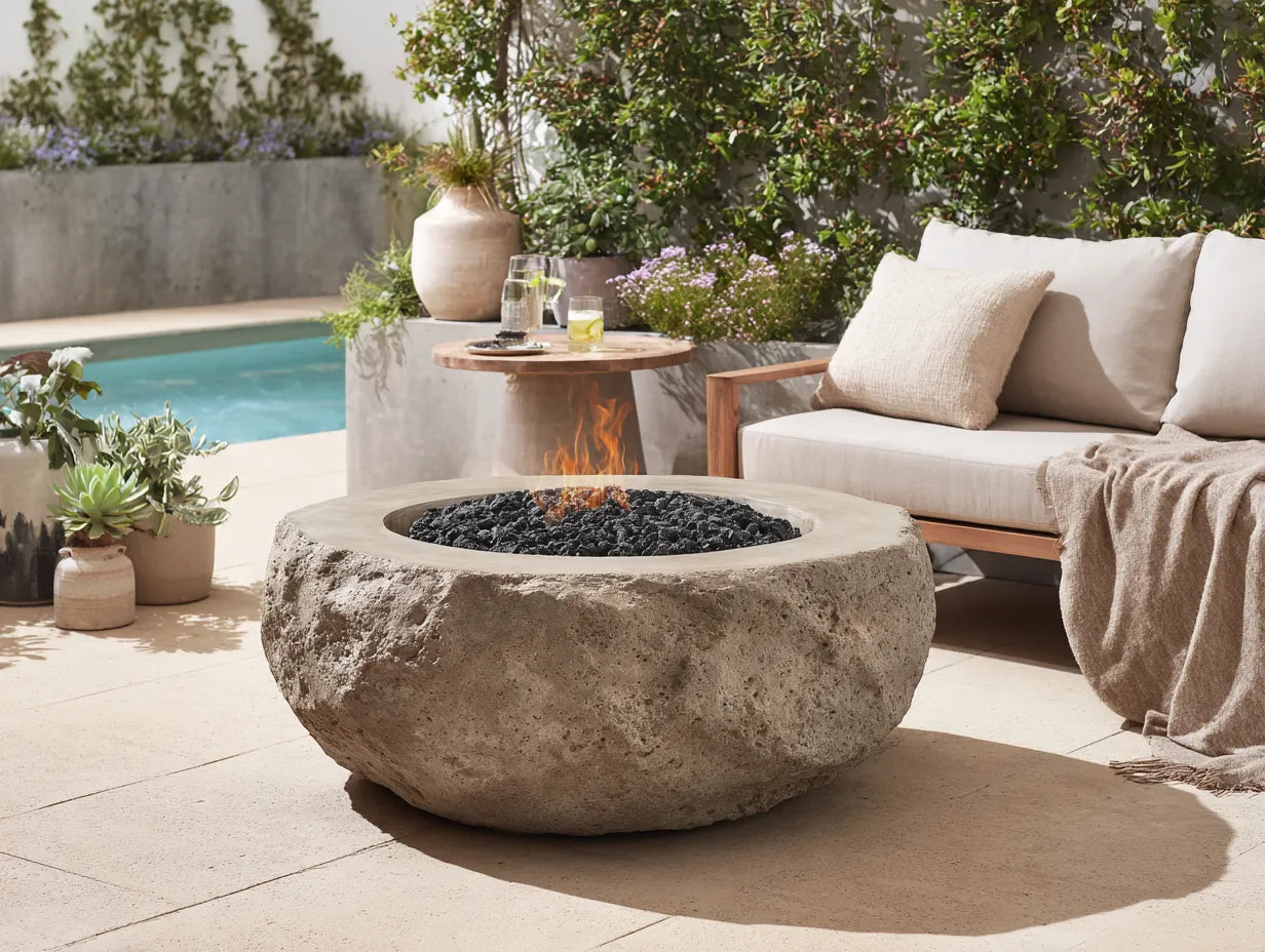 Feuerschale 90×90×35 cm Beton Beige - modernes Design für den Außenbereich