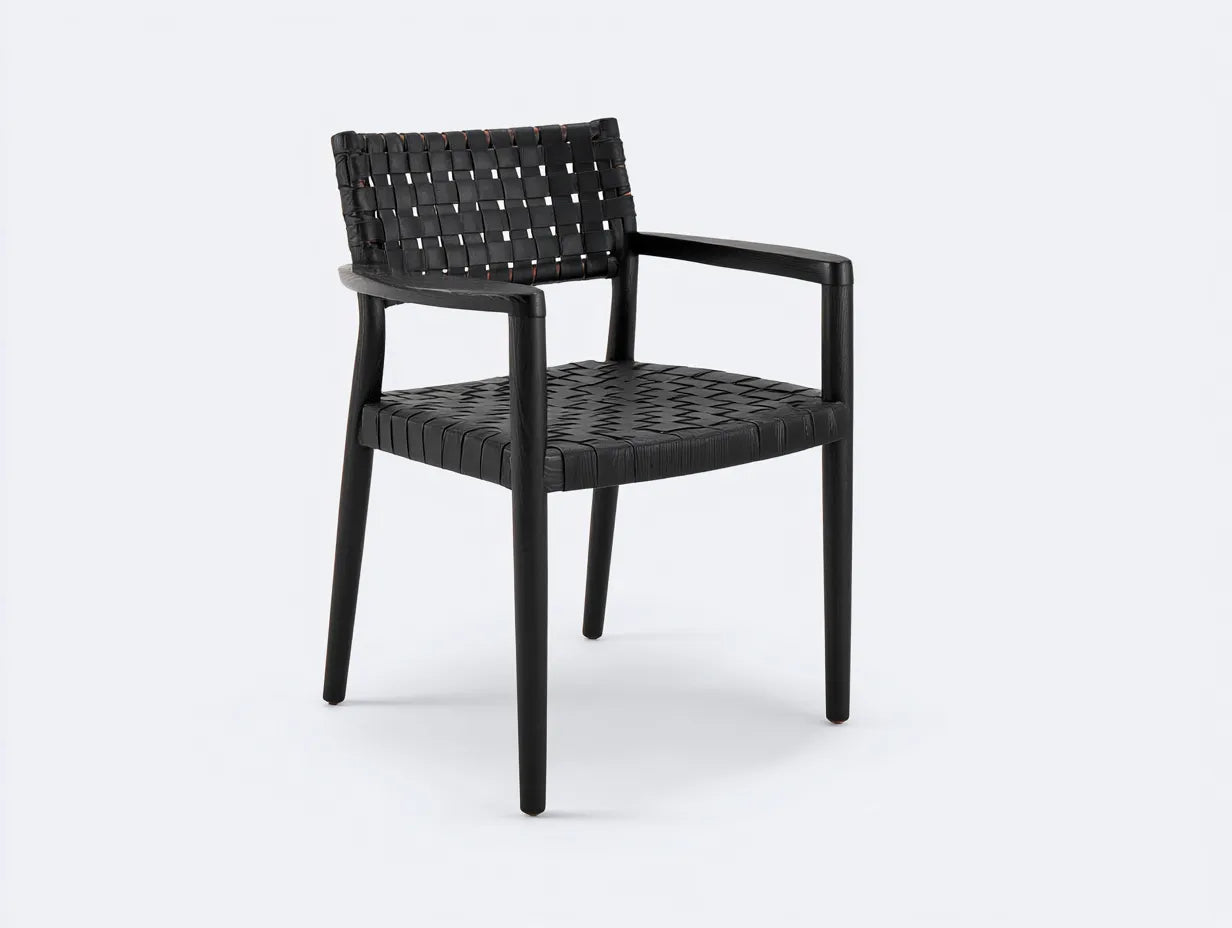 Esszimmerstuhl 56×58×82 cm – Schwarz – Outdoor Stuhl mit gewebter Sitzfläche und modernem Stil