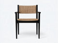 Esszimmerstuhl 58×60×84 cm – Schwarz Natur – Outdoor Stuhl mit gewebter Sitzfläche und Armlehnen