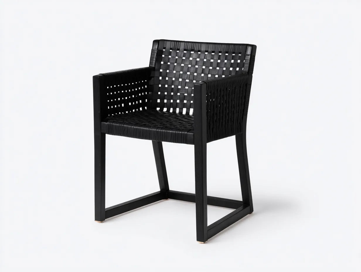 Esszimmerstuhl 60×62×84 cm – Schwarz – Outdoor Stuhl mit geflochtener Rückenfläche und zeitloser Optik