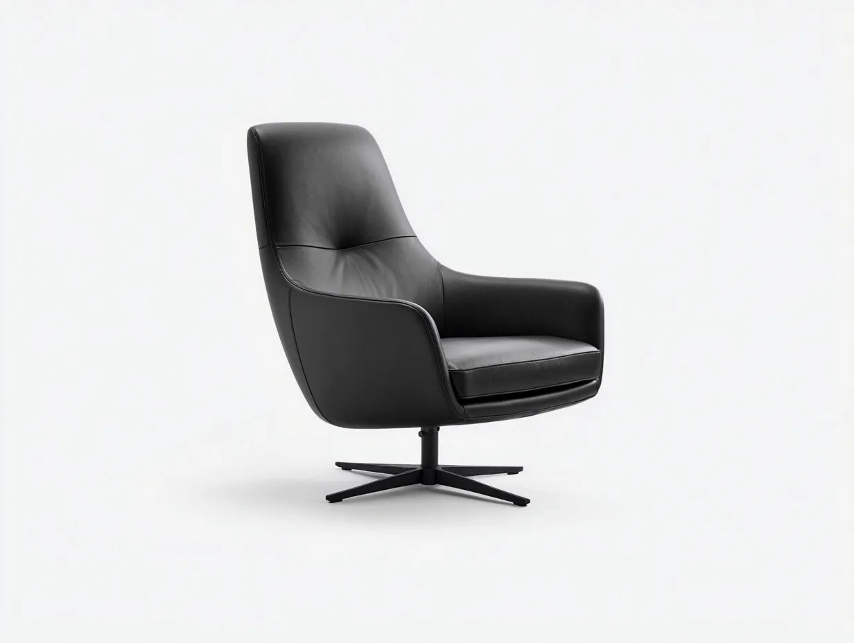 Sessel 86×92×104 cm – Schwarz – Lederbezug mit Drehfunktion für modernes Wohnzimmer